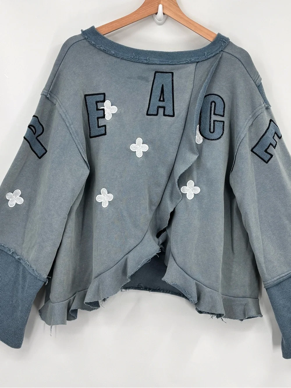 POL Peace boutique Blue Patchwork Embroidered V-Neck open Back slouchy top Sm - Picture 5 of 11